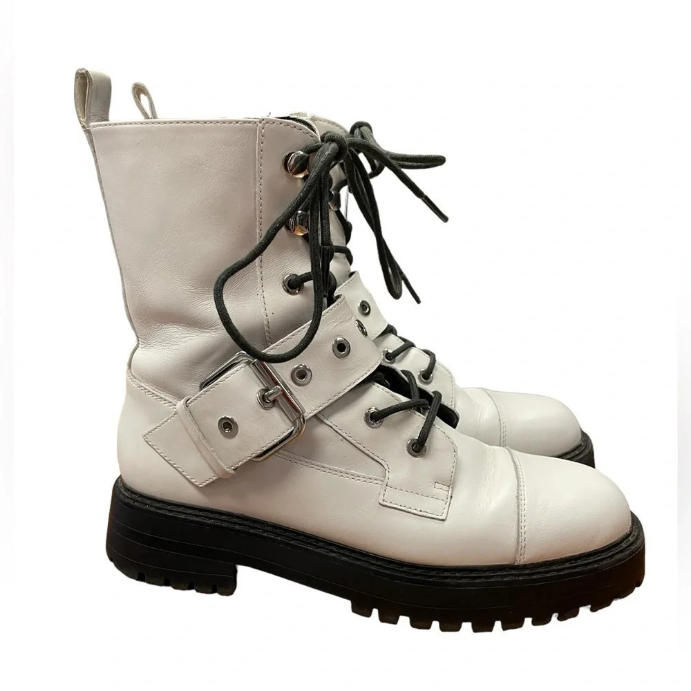 Zara White Lace Up Combat Boots  Size 36 - Picture 2 of 10